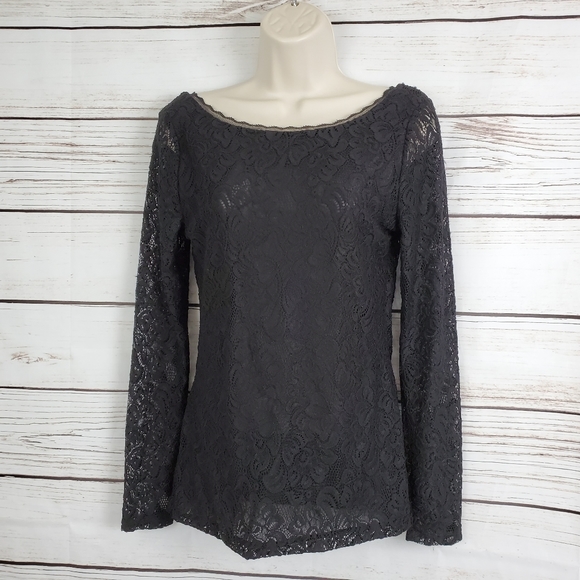 WHBM | Sheer Lace Reversible Long Sleeve Top - Picture 3 of 8